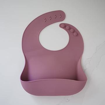 AVA + OLIVER Waterproof Silicone Bib Set with Adjustable Neck - Durable Silicone Bibs for Babies and Toddlers - Deep Food Catcher Pocket Bib for Mess-free Mealtimes - Set of 2 (Dusty Rose)