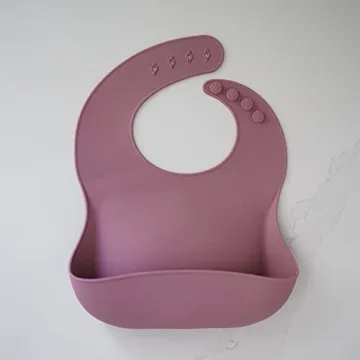 AVA + OLIVER Waterproof Silicone Bib Set with Adjustable Neck - Durable Silicone Bibs for Babies and Toddlers - Deep Food Catcher Pocket Bib for Mess-free Mealtimes - Set of 2 (Dusty Rose)