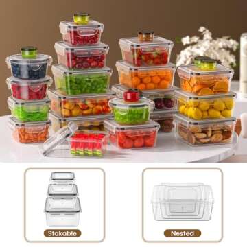 KEMETHY 50 PCS Food Storage Containers with Lids Airtight, Extra Large to Small Containers-Total 581.2oz, Kitchen Organization, Stackable, BPA-Free, Leak-Proof, Labels & Marker Pen