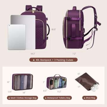 LOVEVOOK Large Travel Laptop Backpack for Women, 40L Carry On Backpack Flight Approved,Waterproof Su...