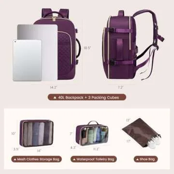 LOVEVOOK Large Travel Laptop Backpack for Women, 40L Carry On Backpack Flight Approved,Waterproof Su...