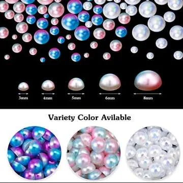 6100 Pieces Half Pearls ABS Round Pearls for Crafts Flatback Pearl Beads with Self Adhesive Resin Rhinestone Picker Pencil for DIY Nail Face Art, Mixed Sizes 3/4/5/6/8 mm (White, Gradient Color)