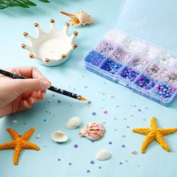 6100 Pieces Half Pearls ABS Round Pearls for Crafts Flatback Pearl Beads with Self Adhesive Resin Rhinestone Picker Pencil for DIY Nail Face Art, Mixed Sizes 3/4/5/6/8 mm (White, Gradient Color)