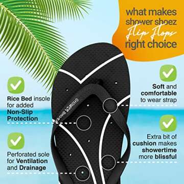 Shower Shoez Women's Non-Slip Pool Dorm Flip Flops