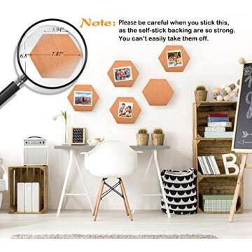 Moi Doi Wall Decor,Bulletin Board, Pin Board, Cork Tiles,Hexagon Cork Board with Adhesive Backing Memo Boards Message Board for Office/Home/Kitchen/Dorm Room,7 Pack +30 PINS