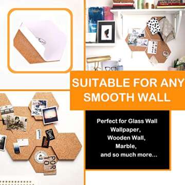 Moi Doi Wall Decor,Bulletin Board, Pin Board, Cork Tiles,Hexagon Cork Board with Adhesive Backing Memo Boards Message Board for Office/Home/Kitchen/Dorm Room,7 Pack +30 PINS