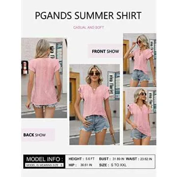 PGANDS Women's Floral V Neck Ruffle Summer Tee Blouse