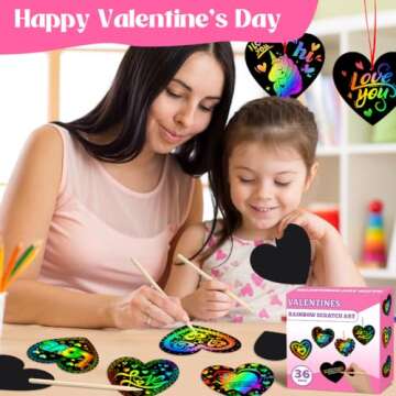 MDCGFOD 36 Pack Valentines Day Gifts for Kids, Rainbow Scratch Heart Crads Valentine Crafts for Kids...