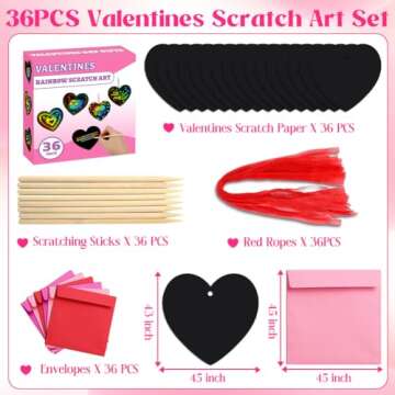 MDCGFOD 36 Pack Valentines Day Gifts for Kids, Rainbow Scratch Heart Crads Valentine Crafts for Kids - Create Magic Color Scratch Art for School Classroom Game Prizes Valentines Party Favors
