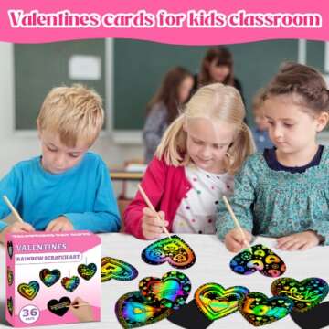 MDCGFOD 36 Pack Valentines Day Gifts for Kids, Rainbow Scratch Heart Crads Valentine Crafts for Kids - Create Magic Color Scratch Art for School Classroom Game Prizes Valentines Party Favors