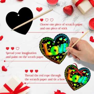 MDCGFOD 36 Pack Valentines Day Gifts for Kids, Rainbow Scratch Heart Crads Valentine Crafts for Kids - Create Magic Color Scratch Art for School Classroom Game Prizes Valentines Party Favors