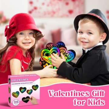 MDCGFOD 36 Pack Valentines Day Gifts for Kids, Rainbow Scratch Heart Crads Valentine Crafts for Kids - Create Magic Color Scratch Art for School Classroom Game Prizes Valentines Party Favors