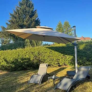 PURPLE LEAF 10ft Patio Umbrella Outdoor Square Large Cantilever Windproof Offset and Heavy Duty Sun Umbrella for Garden Deck Pool, Beige