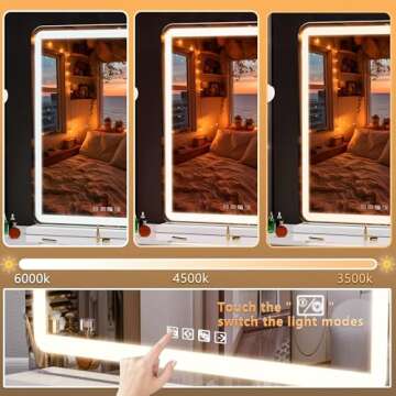 Hasipu Vanity Mirror with Lights and Bluetooth Speaker, 32" x 22" LED Makeup Mirror, Lighted Makeup Mirror with Dimmable 3 Modes, USB Charging Port, Round White