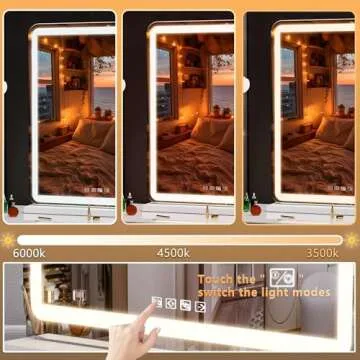 Hasipu Vanity Mirror with Lights and Bluetooth Speaker, 32" x 22" LED Makeup Mirror, Lighted Makeup Mirror with Dimmable 3 Modes, USB Charging Port, Round White