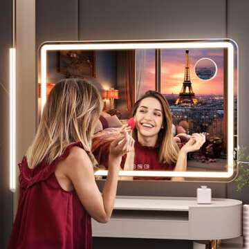 Hasipu Vanity Mirror with Lights and Bluetooth Speaker, 32" x 22" LED Makeup Mirror, Lighted Makeup Mirror with Dimmable 3 Modes, USB Charging Port, Round White