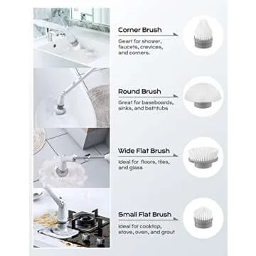 Eletalker Electric Spin Scrubber, 𝟮𝟬𝟮𝟰 𝗡𝗲𝘄 Cordless Cleaning Brush with 2 Adjustable Speeds, Extension Arm and 4 Replaceable Head, Shower Scrubber for Bathtub Tile Sink Bathroom Kitchen Grout