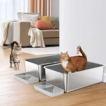 2 Pack Deep Stainless Steel Litter Box for Big Cats