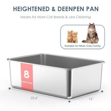 2 Pack Deep Stainless Steel Litter Box for Big Cats