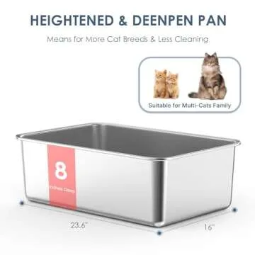 2 Pack Deep Stainless Steel Litter Box for Big Cats