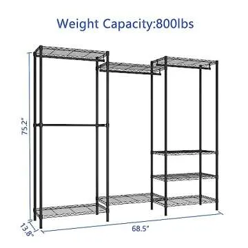 Serxis Portable Closet Heavy Duty Clothes Rack, Freestanding Clothing Rack, Metal Garment Rack,Adjustable Custom Closet Rack, 68.5" L x 13.8" W x 75.2" H, Max Load 800LBS, Medium(Black)