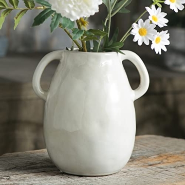 Tanvecle White Ceramic Vase with 2 Handles, Modern Farmhouse Vase for Home Decor, Rustic Terracotta ...