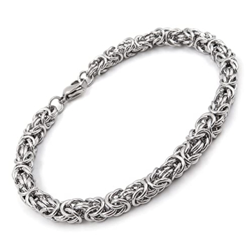 Steelmeup Stainless Steel Round Byzantine Chain Bracelet Unisex Men Women 6mm 7inch