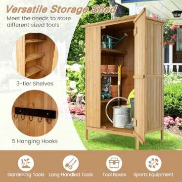 Goplus Outdoor Storage Cabinet - 36"×26"×59" Wooden Garden Tool Shed