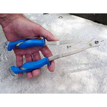 Cuda 10.5-Inch Fish Hook Steel Wire Cutter with Locking Spring-Action Handles, Blue, (18178)