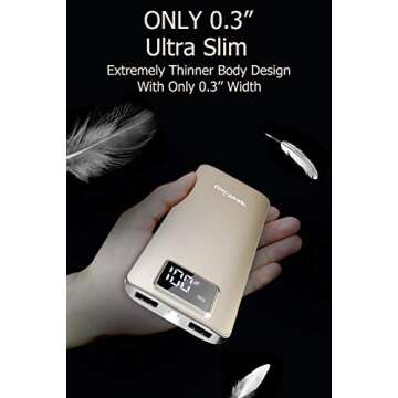 Uni-Yeap 11000mAh Battery Charger Power Bank with High Speed and Flashlight with LCD Screen Compatible for iPhone 11 Xs Xr X 8 7 6s 6 iPad Samsung Galaxy and All Smart Phone (Gold)