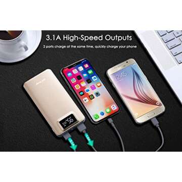 Uni-Yeap 11000mAh Battery Charger Power Bank with High Speed and Flashlight with LCD Screen Compatible for iPhone 11 Xs Xr X 8 7 6s 6 iPad Samsung Galaxy and All Smart Phone (Gold)