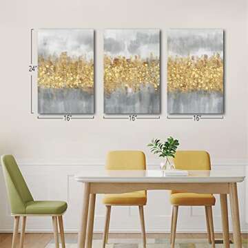 Modern Abstract Wall Art Grey and Gold Yellow Room Decor 3 Pcs Neutral Canvas Print with Light Industrial Style Artwork Pictures for Office Home Living Room Bedroom Men Gift 16"x 24"