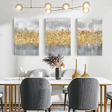 Modern Abstract Wall Art Grey and Gold Yellow Room Decor 3 Pcs Neutral Canvas Print with Light Industrial Style Artwork Pictures for Office Home Living Room Bedroom Men Gift 16"x 24"