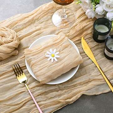 Cindeer Set of 20 Gauze Cheesecloth Napkins Rustic Boho Dinner Wrinkled Cloth Decorative Napkins for Home Wedding Party Dinner Table Decoration 19.7 x 19.7 Inch(Camel Color)