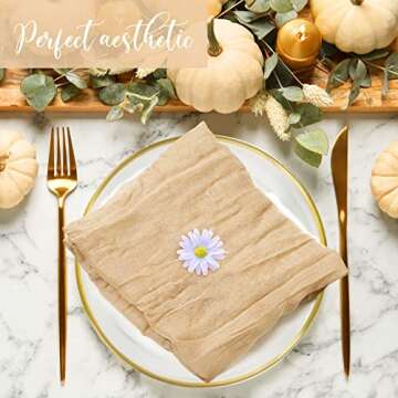 Cindeer Set of 20 Gauze Cheesecloth Napkins Rustic Boho Dinner Wrinkled Cloth Decorative Napkins for Home Wedding Party Dinner Table Decoration 19.7 x 19.7 Inch(Camel Color)