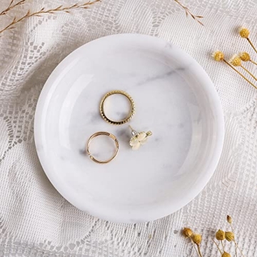 Natust Real Marble Jewelry Tray Ring Dish 5.5" for Women, Trinket Dish for Key Earring Nightstand De...