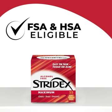 Stridex Medicated Acne Pads, Maximum, 55 Count – Facial Cleansing Wipes, Alcohol Free, Acne Treatm...