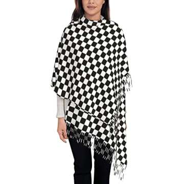 YUOYISIB White and Black Checkerboard Plaid Scarf Women'S Fashion Scarves Dalmatian Print Comfortable Long Shawl Winter Soft Warm Scarf For Women Girls