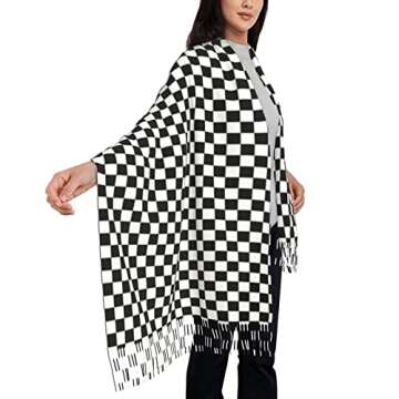 YUOYISIB White and Black Checkerboard Plaid Scarf Women'S Fashion Scarves Dalmatian Print Comfortable Long Shawl Winter Soft Warm Scarf For Women Girls