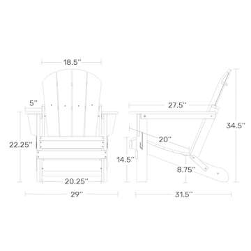 WO Home Furniture Adirondack Chair Lounger Outdoor Folding for Fire Pit, Beach, Balcony, Backyard, Lawn, Patio, Pool, Deck, Garden (Black)