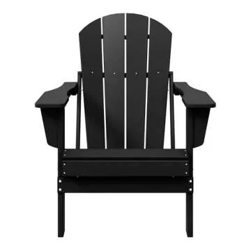 WO Home Furniture Adirondack Chair Lounger Outdoor Folding for Fire Pit, Beach, Balcony, Backyard, Lawn, Patio, Pool, Deck, Garden (Black)