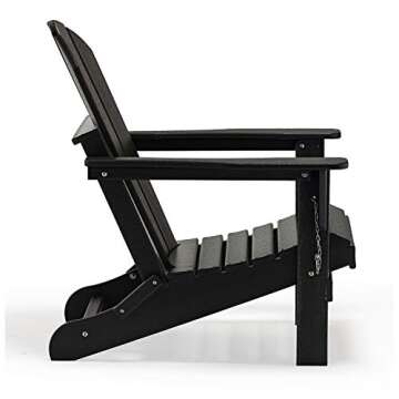 WO Home Furniture Adirondack Chair Lounger Outdoor Folding for Fire Pit, Beach, Balcony, Backyard, Lawn, Patio, Pool, Deck, Garden (Black)
