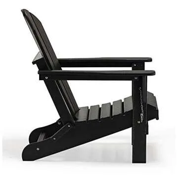 WO Home Furniture Adirondack Chair Lounger Outdoor Folding for Fire Pit, Beach, Balcony, Backyard, Lawn, Patio, Pool, Deck, Garden (Black)