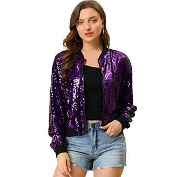 Allegra K Women's Casual Sequin Jacket - Stylish Bomber for Winter Events