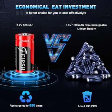 CR123A Rechargeable Batteries 8 Packs, 3.7V Lithium Rechargeable Batteries with Charger for Arlo Wireless Security Cameras VMC3030 VMK3200 VMS3330 3430 3530 and Flashlights