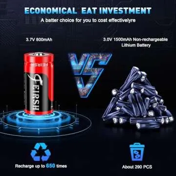 CR123A Rechargeable Batteries 8 Packs, 3.7V Lithium Rechargeable Batteries with Charger for Arlo Wireless Security Cameras VMC3030 VMK3200 VMS3330 3430 3530 and Flashlights