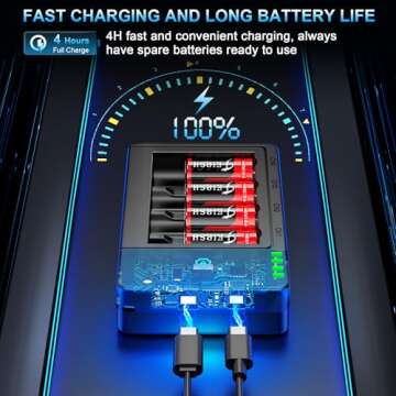 CR123A Rechargeable Batteries 8 Packs, 3.7V Lithium Rechargeable Batteries with Charger for Arlo Wireless Security Cameras VMC3030 VMK3200 VMS3330 3430 3530 and Flashlights