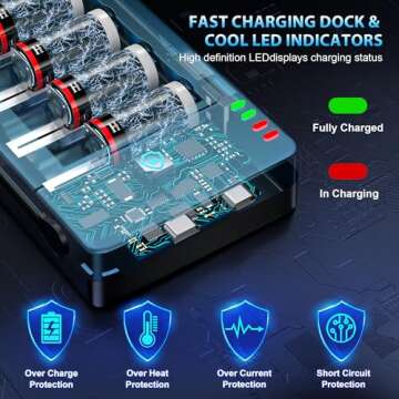 CR123A Rechargeable Batteries 8 Packs, 3.7V Lithium Rechargeable Batteries with Charger for Arlo Wireless Security Cameras VMC3030 VMK3200 VMS3330 3430 3530 and Flashlights