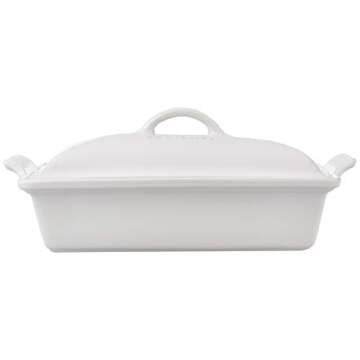 Le Creuset Stoneware Heritage Covered Rectangular Casserole, 4 qt. (12" x 9"), White