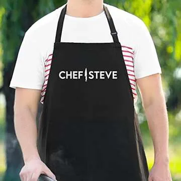 APRON DADDY Personalized Apron and Chef Hat Set - Adjustable 1 Size Fits up to 3XL - Custom Add A Name Apron for Men and Women - Cooking Gift (Professional Knife Design)